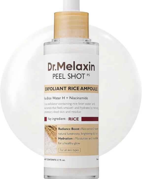 Dr.Melaxin Peel Shot Glow White Rice Peeling Ampoule, Soft Exfoliating Face and Body Scrub Dead Skin Cells Remover for All Skin Types korean skin care 80ml